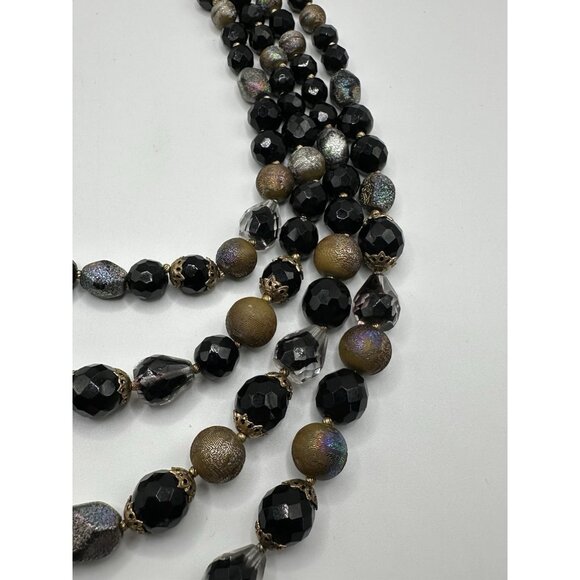 Stunning TRIFARI Black Iridescent Glass 4 Strand Beaded Necklace 15-17” - Picture 10 of 11